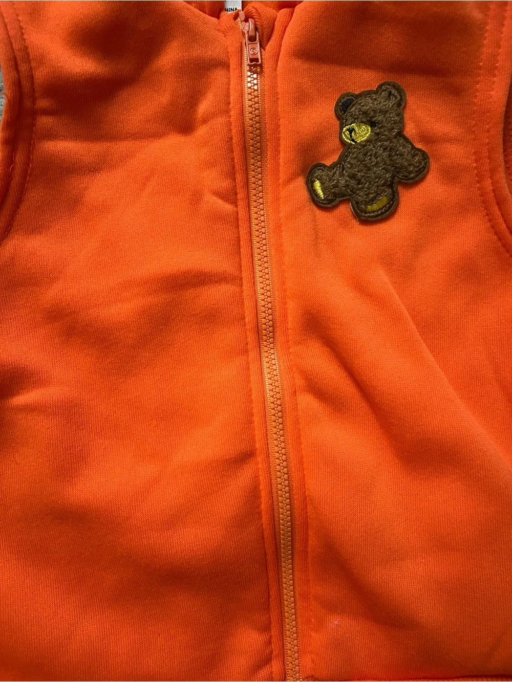 Kids Orange Fleece Hoodie Vest + Jogger Set with Teddy Patch, Size 2-3Y